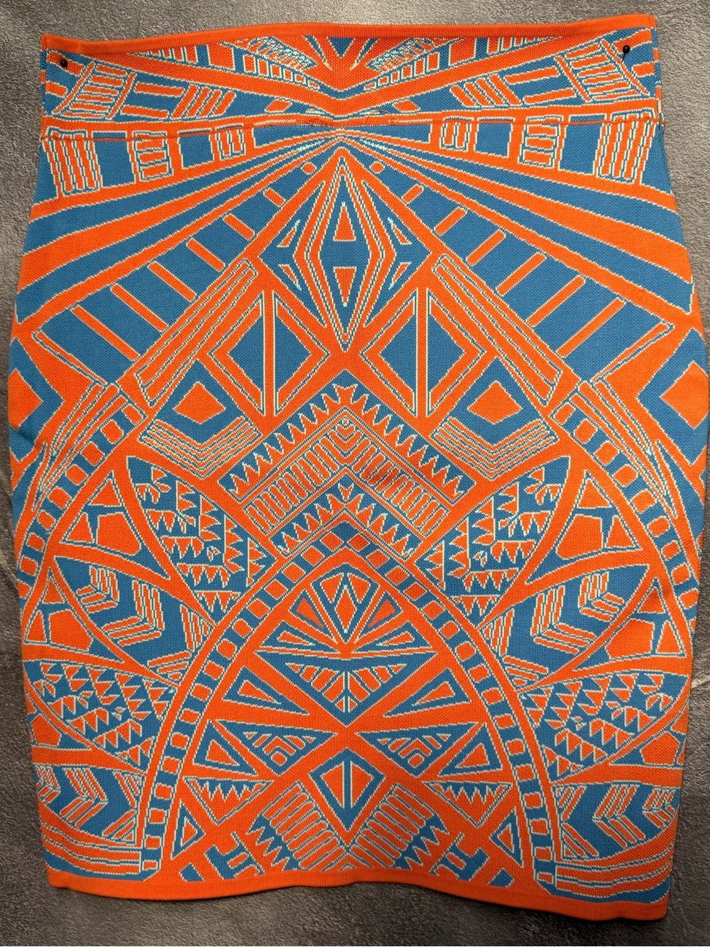 BCBG MAXAZRIA PAVEL Stretchy Geometric Knit Bodycon Pencil Skirt - Blue/Orange